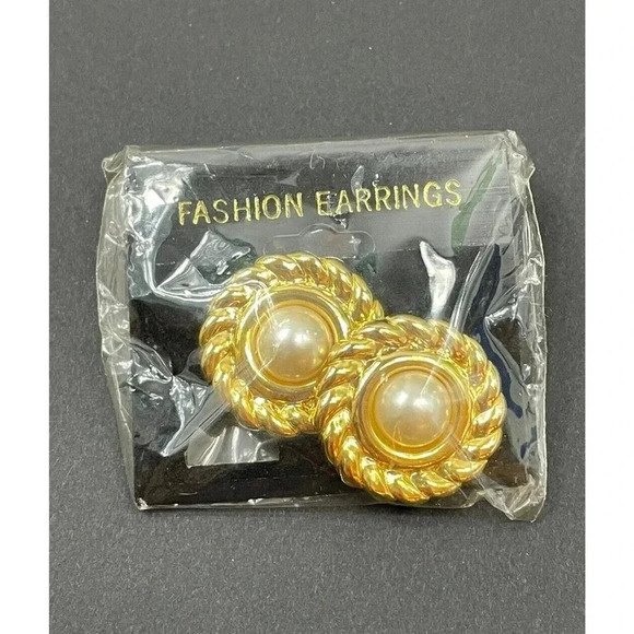 Vintage Earrings 1990sn Gold Colored Large Button Earrings - Picture 2 of 4